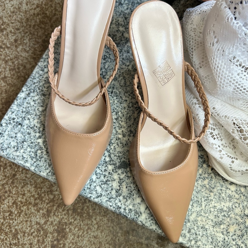 Chic Beige Women's Heels with Braided Strap
